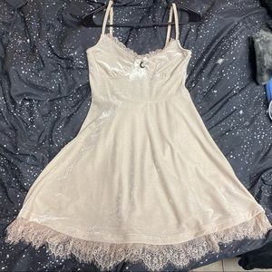 Killstar Moonstruck Velvet Skater Dress - Ivory ~ Lace and Corset Ribbon Detail